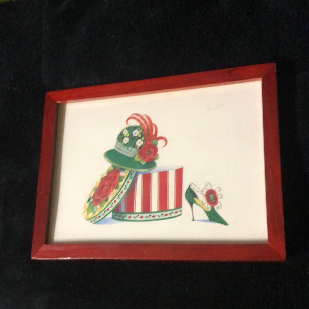 Red hat ladies picture frame hat with hat box shoes heels picture 5x7
